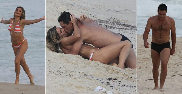 Flávia Alessandra e Rodrigo Lombardi gravam cenas de amor na praia - Delson Silva /AgNews