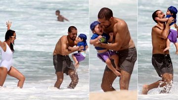Ricardo Pereira e Francisca Pinto brincam com Vicente na praia - Wallace Barbosa/AgNews