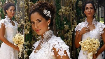 Camila Pitanga vestida de noiva em Lado a Lado: renda pode ter releitura contemporânea e glamourosa - Foto-Montagem/TV Globo
