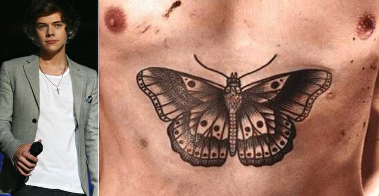 Harry Styles tatua borboleta abaixo do peito - Foto-montagem