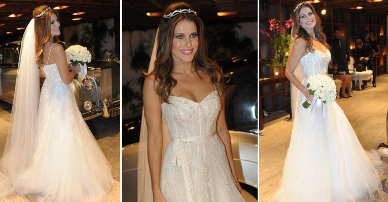 Ana Luiza Castro radiante em seu vestido de noiva criado pela estilista Monique Lhuillier - Foto-Montagem