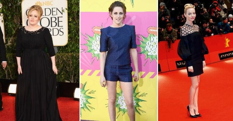 A cantora Adele e as atrizes Emma Stone e Kristen Stewart demonstram que não é preciso estar bronzeada para ser bonita - Foto-montagem