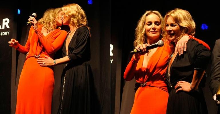 Kate Moss e Sharon Stone dão selinho em baile beneficente da amFAR, em São Paulo - Fernando Godoy