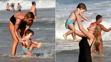 Leticia Birkheuer curte as fofurices de seu filho, João Guilherme, na praia - Wallace Barbosa /AgNews