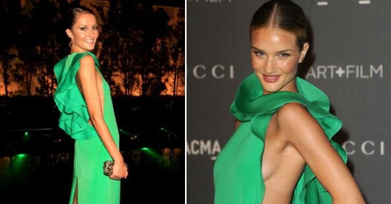 As tops Solange Wilvert e Rosie Huntington-Whiteley escolheram o mesmo vestido verde da Gucci para brilhar em bailes de gala - Foto-montagem