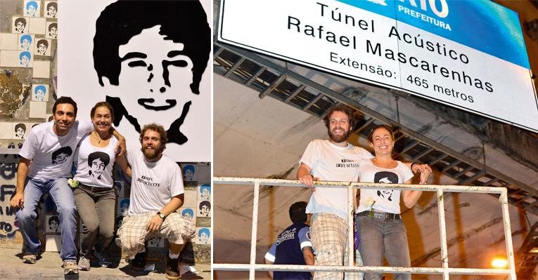 Cercada pelos filhos Thomaz e João Velho, Cissa participa da reinauguração do Túnel Acústico, na Gávea, agora com nome de Rafael, seu caçula morto em acidente no local em 2010. - André Muzell/AgNews