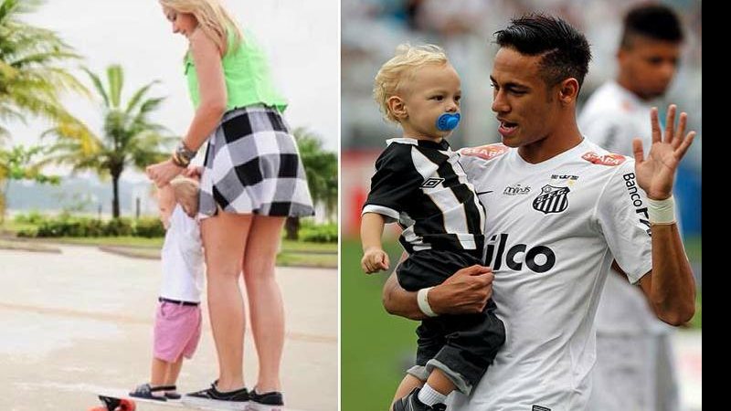 Davi Lucca, filho do atacante Neymar, anda de skate com a mãe Carolina Dantas - Reprodução/Instagram e Reuters