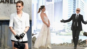 Reparou nas luvas de Kristen Stewart e Karl Lagerfeld - Foto-montagem/ Getty Images