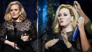 Adele no Grammy, em 2012, e sua réplica de cera - Getty Images