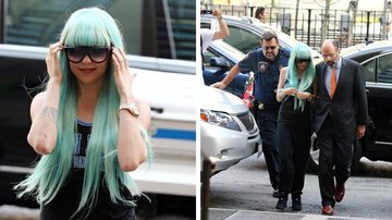 De cabelo azul, Amanda Bynes chega ao tribunal em Nova York - Getty Images