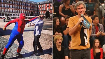 Serginho Groisman brinca com Homem-Aranha em Madrid, na Espanha - Instagram/Reprodução e Léo Franco/AgNews