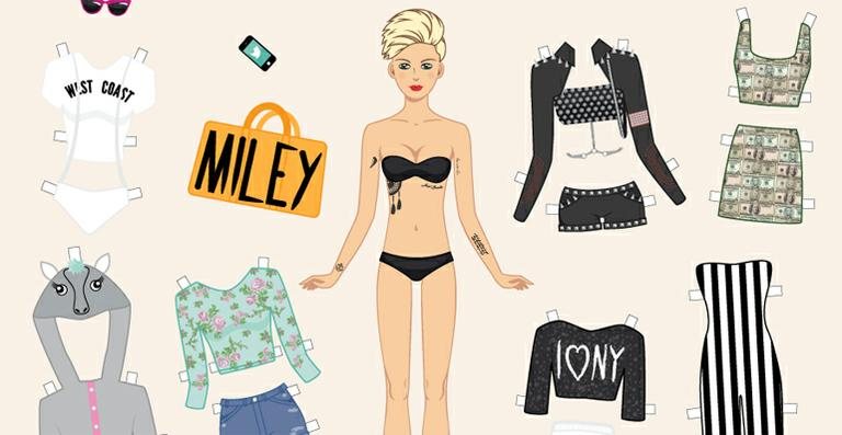 Miley Cyrus ganha versão em paper doll - Reprodução/ HuffingtonPost