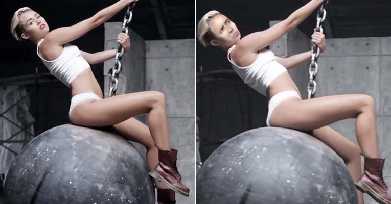 Miley Cyrus vira Nicolas Cage em paródia do clipe Wrecking Ball - Fotomontagem
