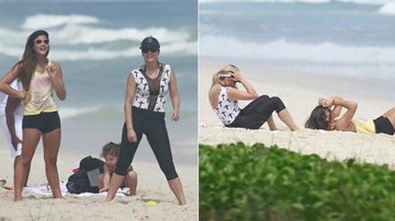 Flávia Alessandra faz exercícios em praia no Rio de Janeiro com as filhas, Giulia e Olívia - Dilson Silva / AgNews