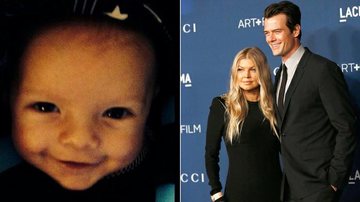 Fergie parabeniza o marido com foto do filho sorrindo - Foto-montagem