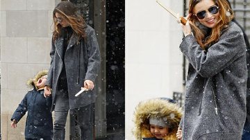 Filho de Orlando Bloom e Miranda Kerr brinca com a neve em Nova York - AKM-GSI/Splash