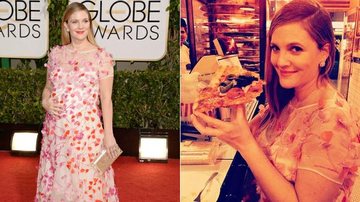 Grávida, Drew Barrymore come pizza após Globo de Ouro - Getty Images e Instagram/Reprodução e