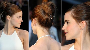 Coque bagunçado: copie o penteado de Emma Watson - Foto-montagem/ Getty Images