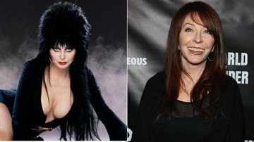 Elvira, a Rainha das Trevas, e sua intéprete, Cassandra Peterson - Divulgação e Getty Images