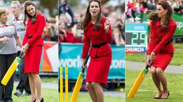De salto alto, Kate Middleton faz caras e bocas em jogo de críquete - Getty Images