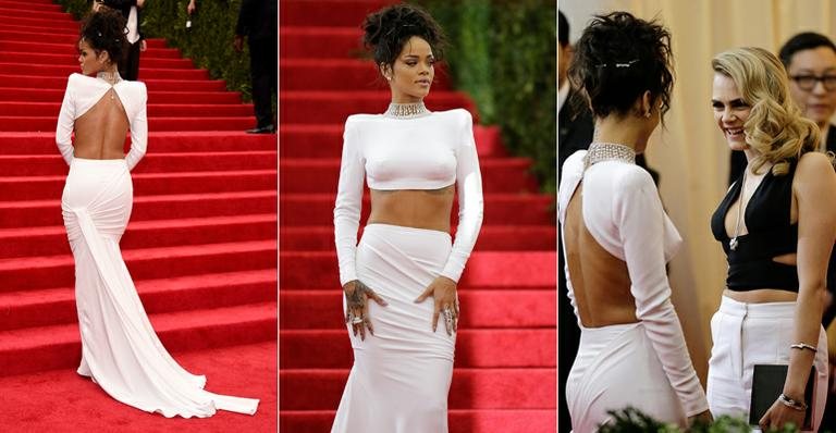 Aprenda a usar decote nas costas como Rihanna e Cara Delevingne no Met Ball - Foto-montagem/Getty Images