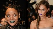 Rihanna e Joan Smalls mostram como usar batons verde e azul. Aprenda - Foto-montagem/Getty Images