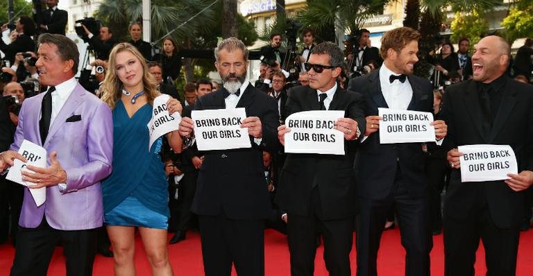 Em Cannes, Sylvester Stallone, Mel Gibson e mais famosos pedem a libertação de nigerianas - Foto-montagem/Getty Images