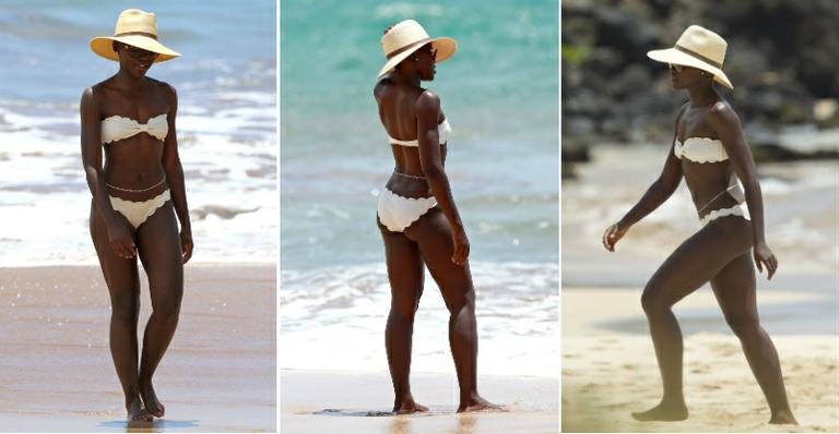 Lupita Nyong'o vai à praia no Havaí de biquíni branco e mostra boa forma - Foto-montagem/AKM-GSI
