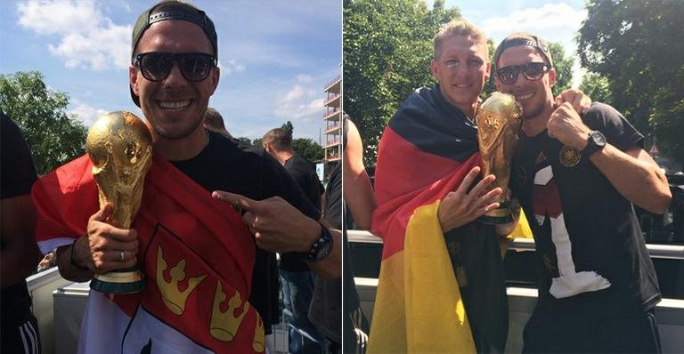Podolski faz a festa com a taça em Berlim - Instagram/Reprodução