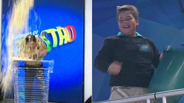 Filho de Faustão joga balde de pipoca no pai durante programa ao vivo - TV Globo/Reprodução