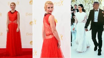 No Emmy, Claire Dannes usa versão vermelha do vestido de noiva de Kim Kardashian - Foto-montagem