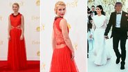 No Emmy, Claire Dannes usa versão vermelha do vestido de noiva de Kim Kardashian - Foto-montagem