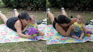 Regiane Alves leva filho João Gabriel, de 5 meses, para passear na Pracinha do Pomar - Foto-montagem