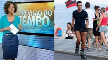Repórter brinca com César Tralli patinador, que se esquiva de brincadeira - TV Globo/Reprodução e AgNews