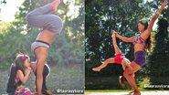 Mãe e filha fazem ioga juntas - Foto-montagem