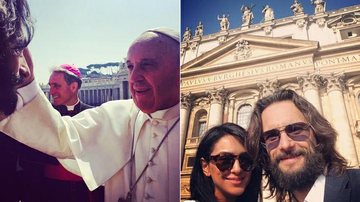 Rodrigo Santoro recebe benção do Papa Francisco; Ao lado, com a atriz Nazanin Boniadi - Instagram/Reprodução