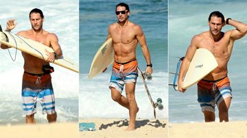 Flávio Canto exibe tanquinho em dia de surfe na praia - Humberto/AgNews
