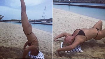 Só de biquíni, Xuxa faz movimentos de ioga - Facebook/Reprodução