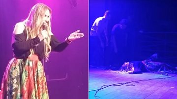 Cantora Rosanah leva choque e cai no palco durante show - YouTube/Reprodução