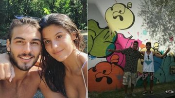 Brenno Leone mostra o grafite que fez no muro da casa de Giulia Costa - Instagram e TV Globo/Reprodução