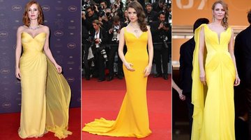 Amarelo em Cannes: Jessica Chastain e Anna Kendrick em 2016 e Uma Thurman em 2014 - Getty Images