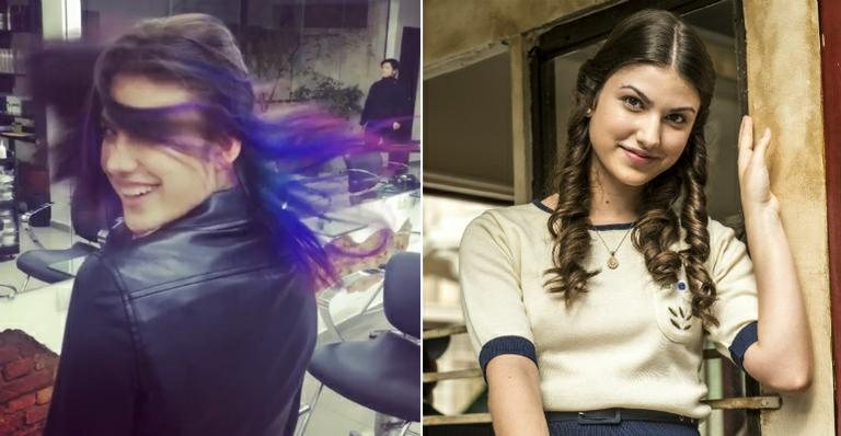 Giovanna Grigio passa a tesoura no cabelo e faz mechas azul - Instagram e TV Globo/Divulgação