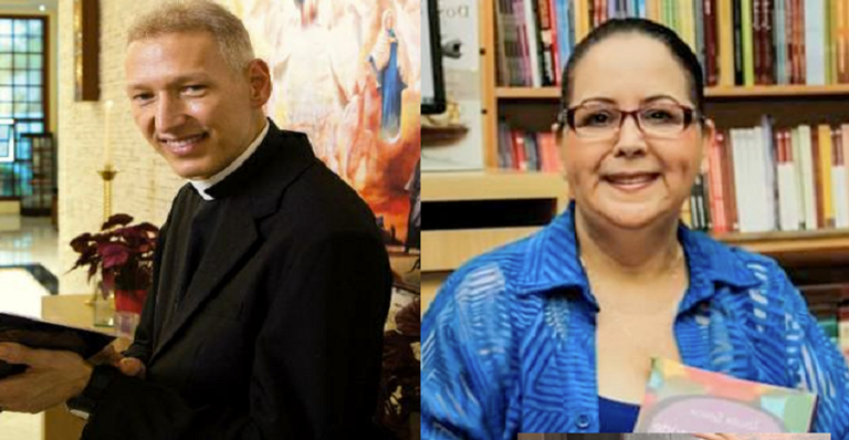 Padre Marcelo e escritora Izaura Garcia - (Foto: Reprodução)