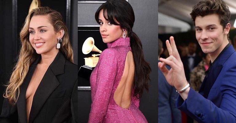 Miley Cyrus, Camilla Cabello e Shawn Mendes no Red Carpet do Grammy 2019 - Gettyimages