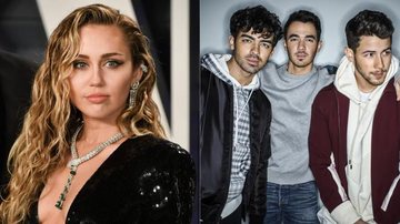 Miley Cyrus faz pergunta polêmica para os Jonas Brothers e irmãos respondem ao vivo - Foto/Destaque Getty/George Pimentel & Instagram