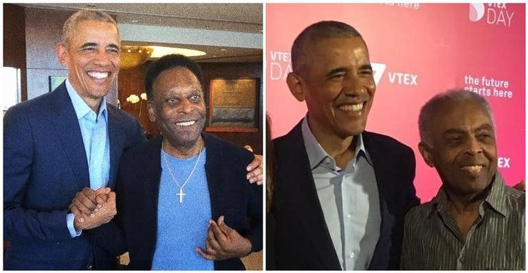 Pelé e Gilberto Gil com o ex-presidente dos Estados Unidos, Barack Obama. - Instagram/Reprodução