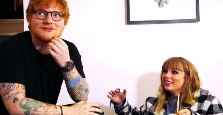 Ed Sheeran e Taylor Swift durante a gravação do clipe ''End Game'', parceria do dois para o álbum ''reputation'' - Foto/Reprodução