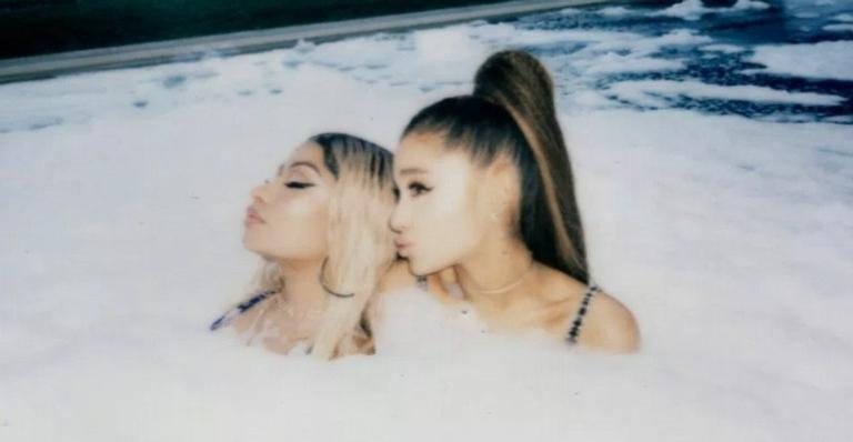 Ariana Grande e Nicki Minaj durante os bastidores do clipe ''Bed'', parceria das duas - Foto/Instagram