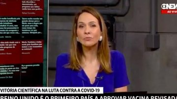 Maria Beltrão se emociona ao noticiar vacina contra Covid-19 - Reprodução/GloboNews