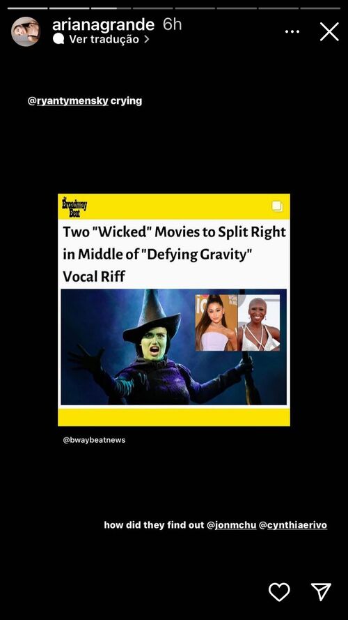 Ariana confirmou outra informação sobre Wicked